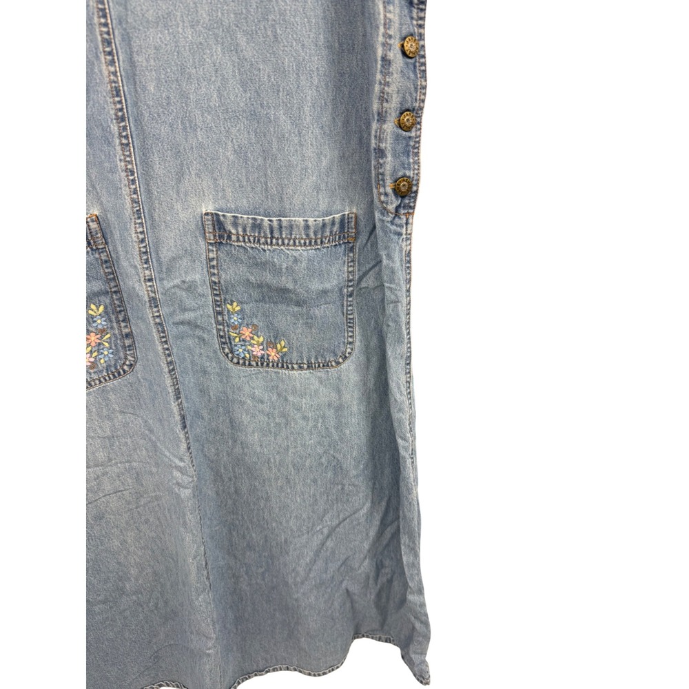 Vintage Laura Ashley Denim Pinafore Dress Floral Midi Teacher Modest Jumper L - Picture 3 of 8
